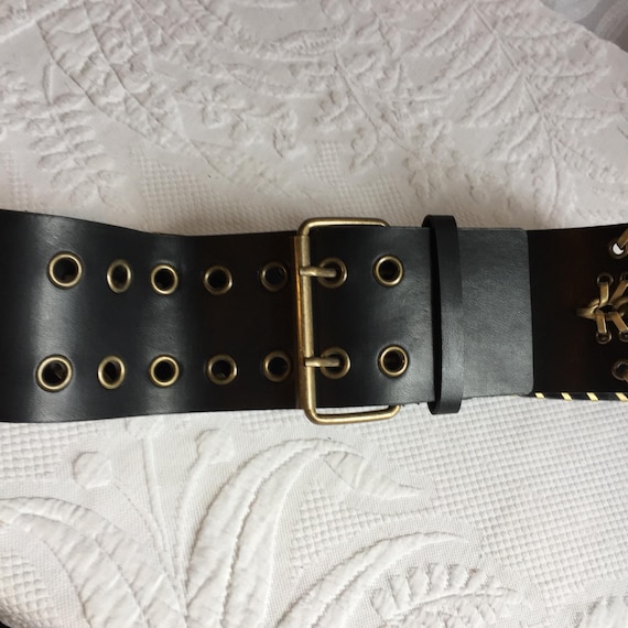 Vintage Black and Gold Wide Eyelet Weave Belt With Center  display picture 1