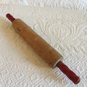 Vintage Choose Rolling Pin. Wooden Rolling Pin with Turning Handles. Choose Red Handles or Brown Matching Handles.