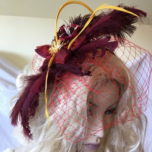 Sheer Red Feather Fascinator Shapoh-April-20238701.jpg main image 3