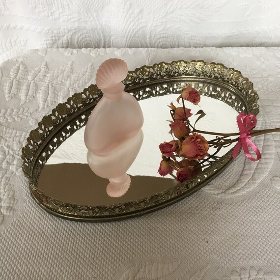 Vintage Gold Mirror Dresser Tray Floral Openwork Edge Etsy