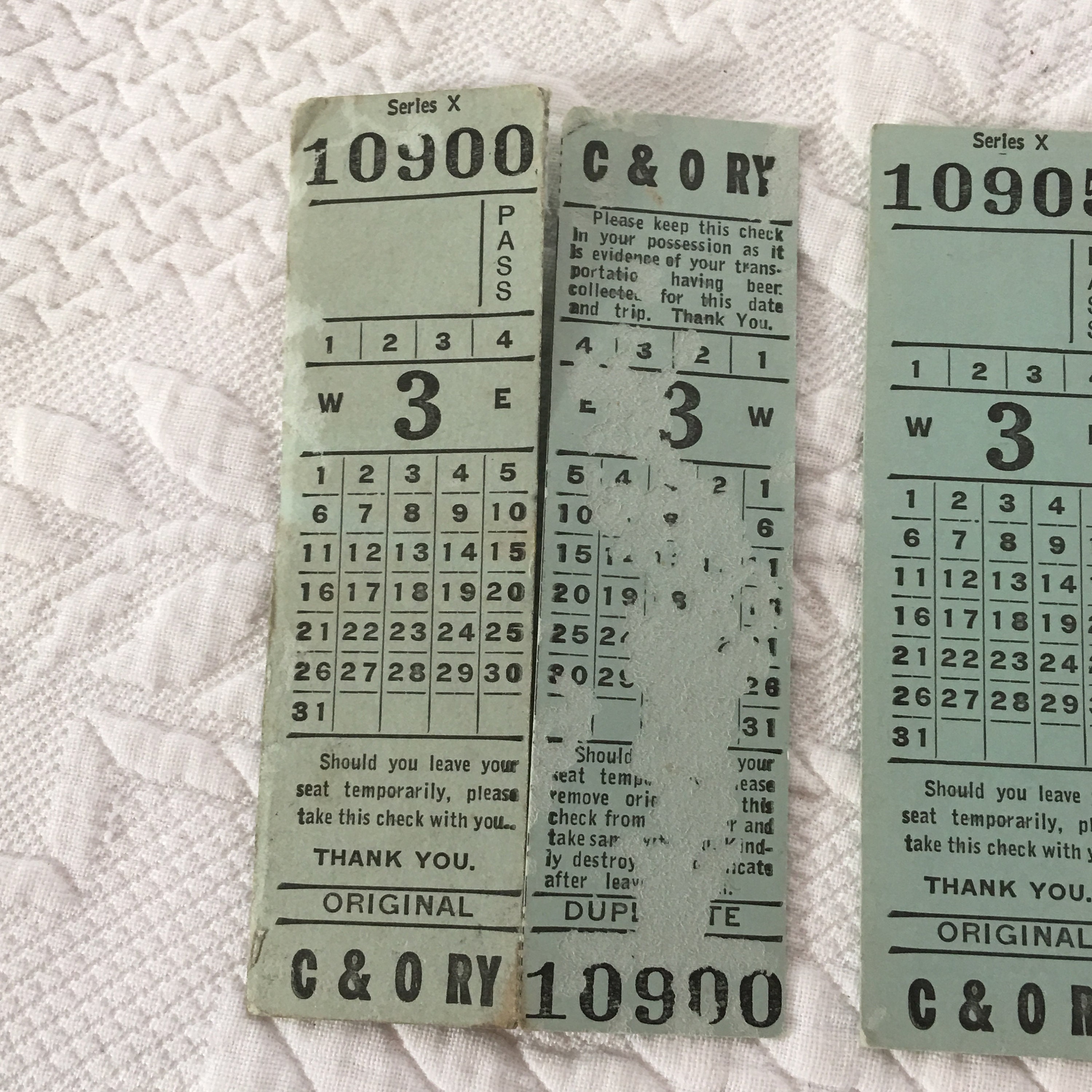 Vintage 6 C & O Railway Original Tickets. Series X Ticket 