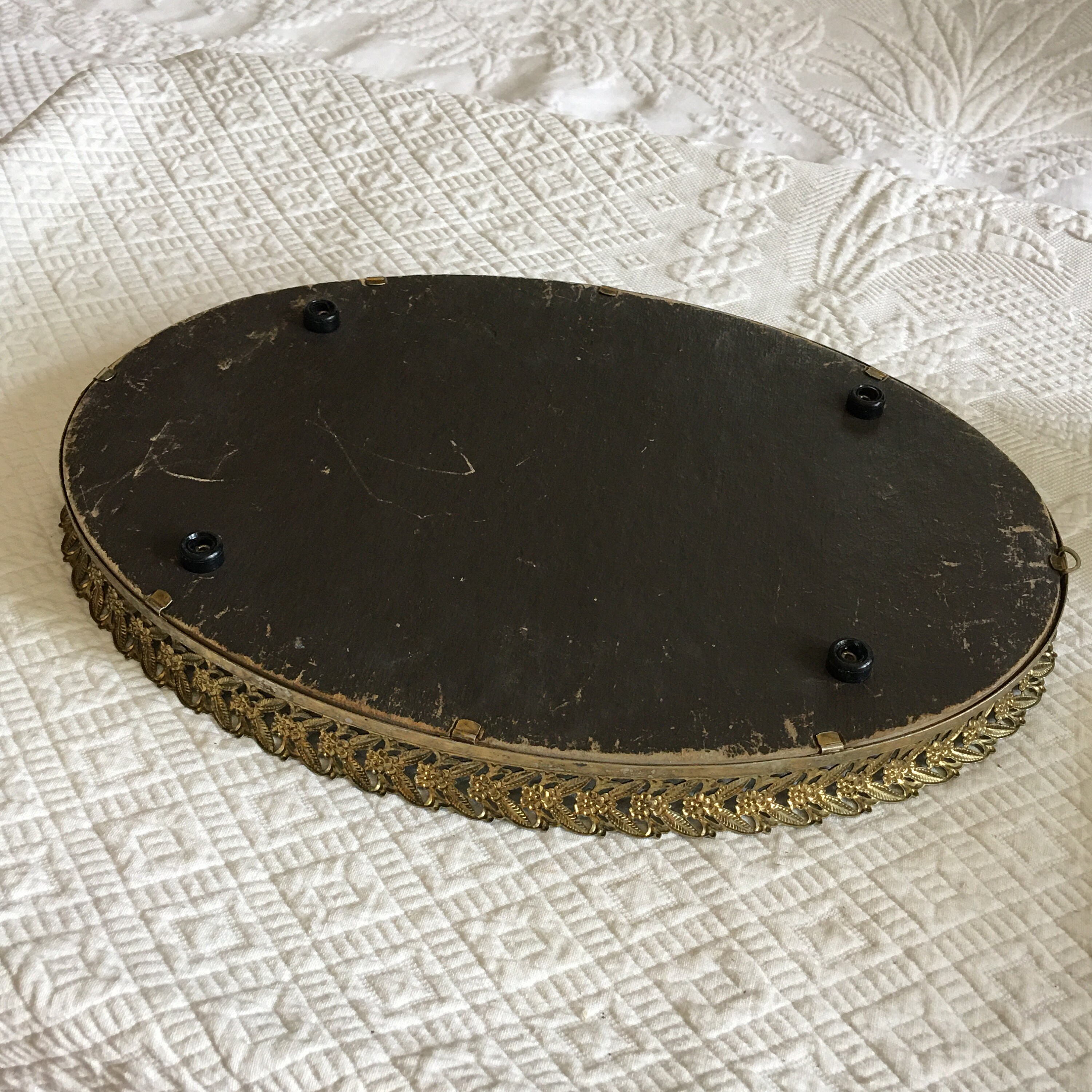 Vintage Gold Oval Mirror Tray With Openwork Flowers and Leaves Etsy