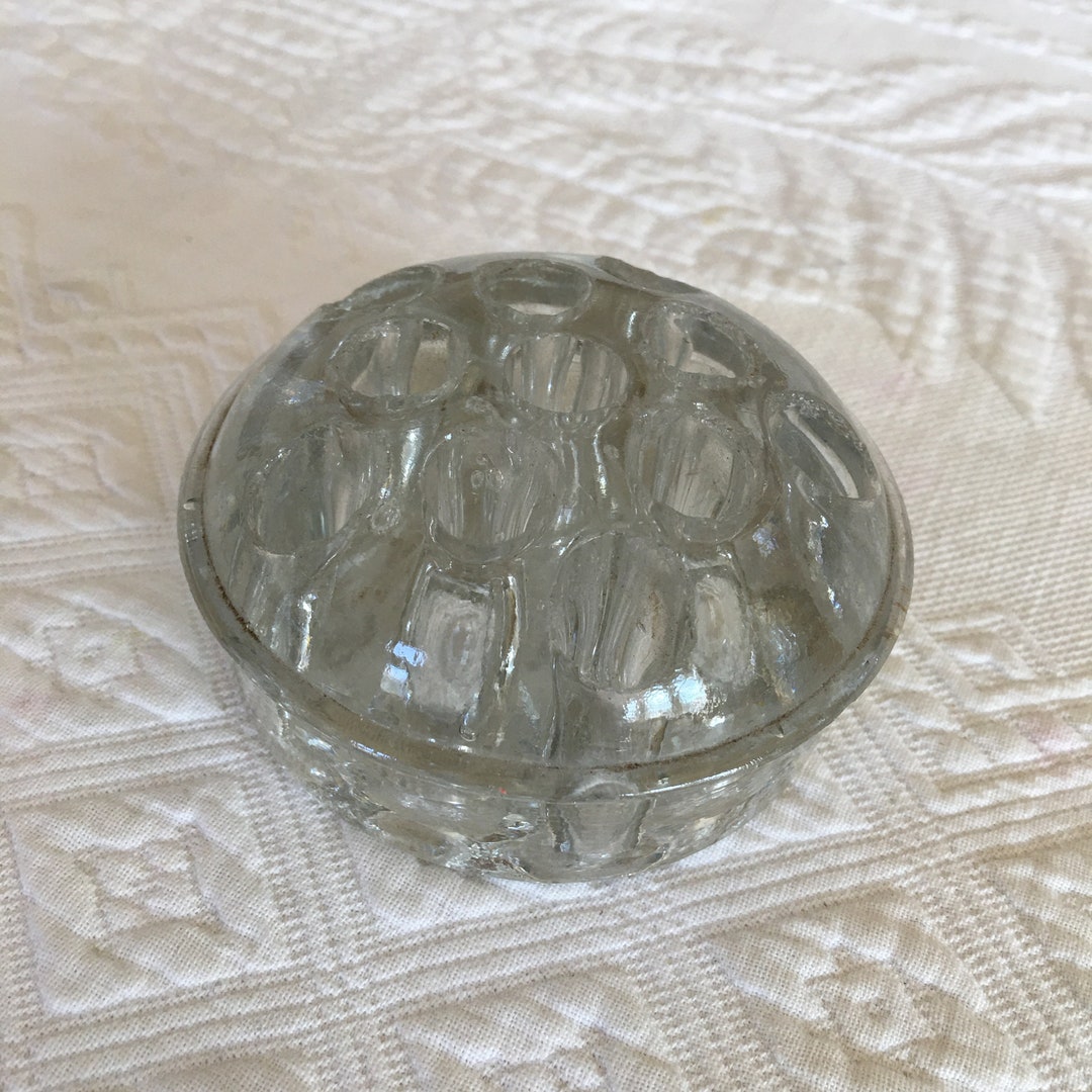 Vintage Clear Glass Holed Flower Frog. Flower Holder Frog. Pressed