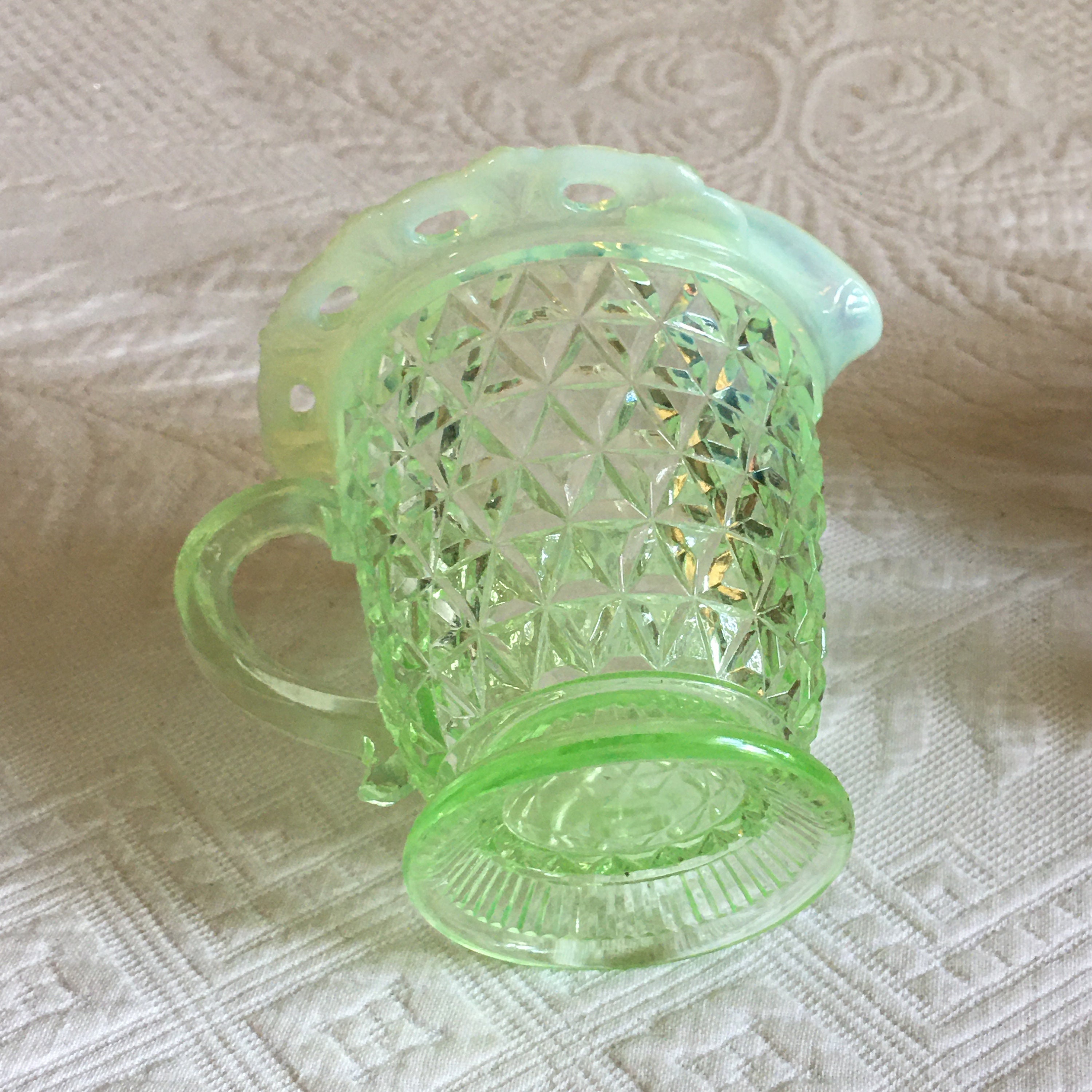 Green Vs Ruffly Vintage Lime Green Diamond Pattern Cream Pitcher With Ruffly Openwork ...