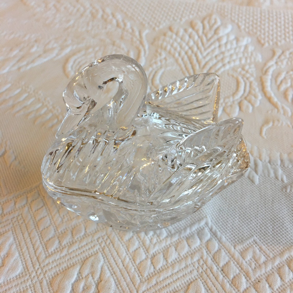 Vintage Pressed Glass Crystal Swan Dish With Lid. Beautiful Etsy