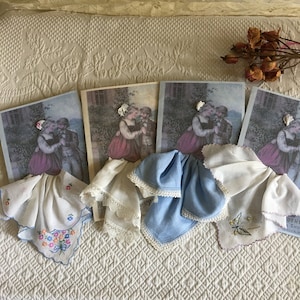 Vintage Taschentuch Grußkarte. Wähle deine Karte und Hankie. Exquisite handgearbeitete Taschentücher. Toll zur Hochzeit oder zu jeder Zeit.
