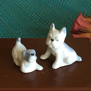 Vintage 2 Miniature Porcelain Dog Figurines. Add to Your Miniature Display of Collectibles. Miniature Animal Figurine. Doll House Dogs.