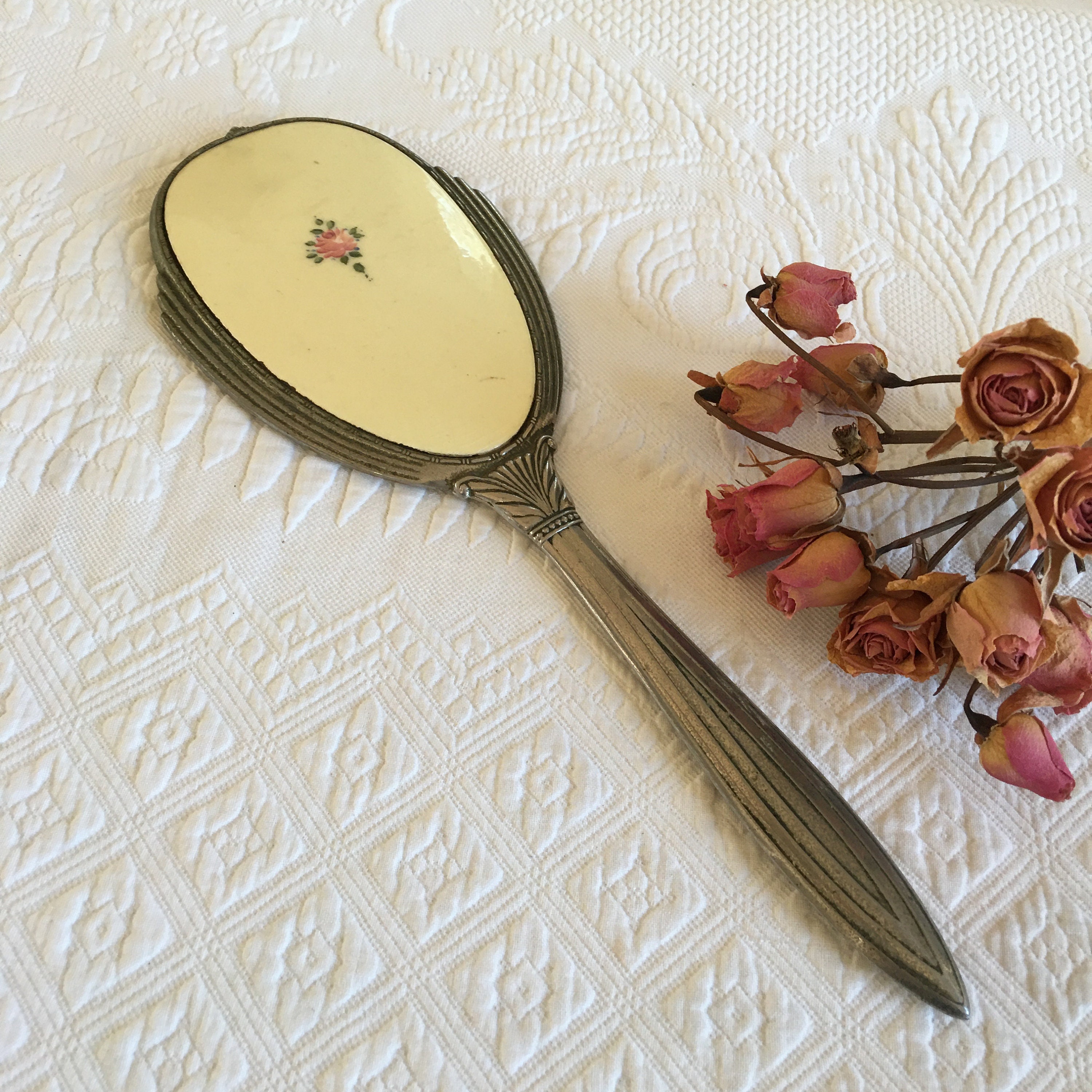 Vintage Silver Hand Mirror. Art Deco Style Oval Hand Mirror Etsy