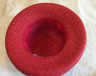 Vintage Betmar New York Red Fedora Straw Hat. Purple Silk  display picture 1