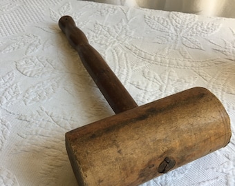 Antique Wood Pounder or Mallet. Old Wood Mallet. Hand Made, Hand Carved Wood Hammer. Great for an Antique Kitchen or Shop Display.