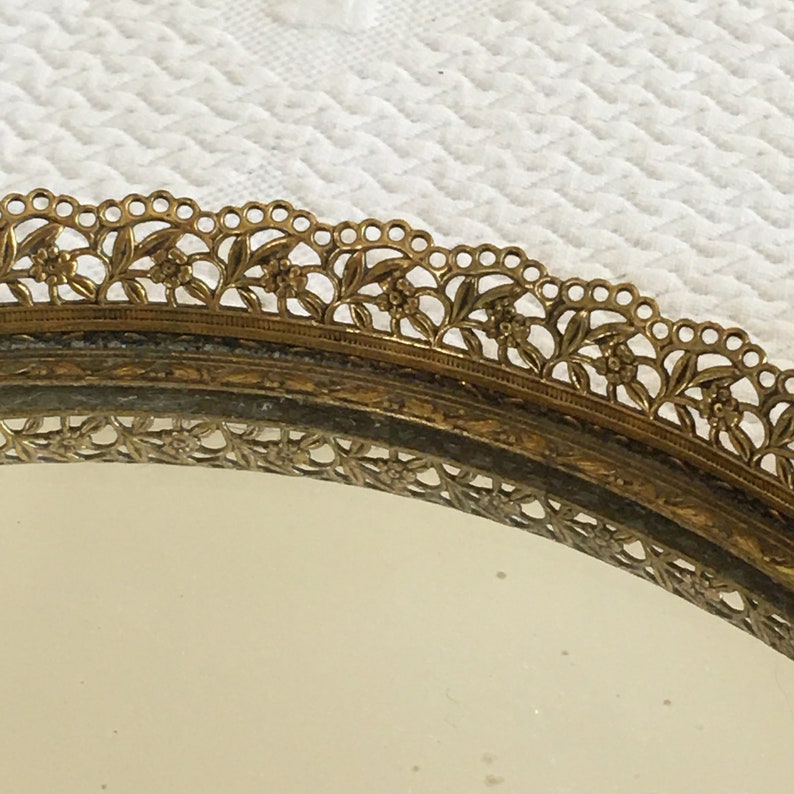Vintage Mirror Tray. Gold Round Mirror Tray With Openwork Etsy
