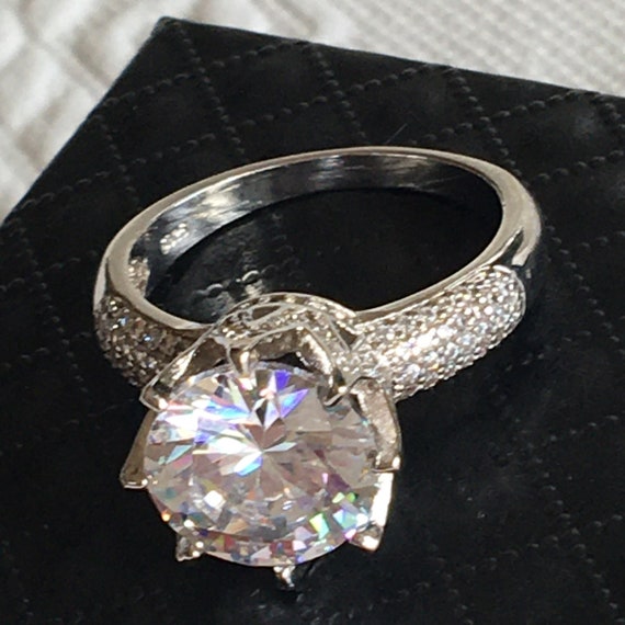 Vintage Sterling Silver Ring. Marked S925. Large Colorless