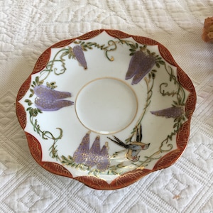 Vintage Hand Painted Whisteria and Pair of Birds. Scalloped Dish Edge and Double Scalloped Edge Paint. Made in Occupied Japan.