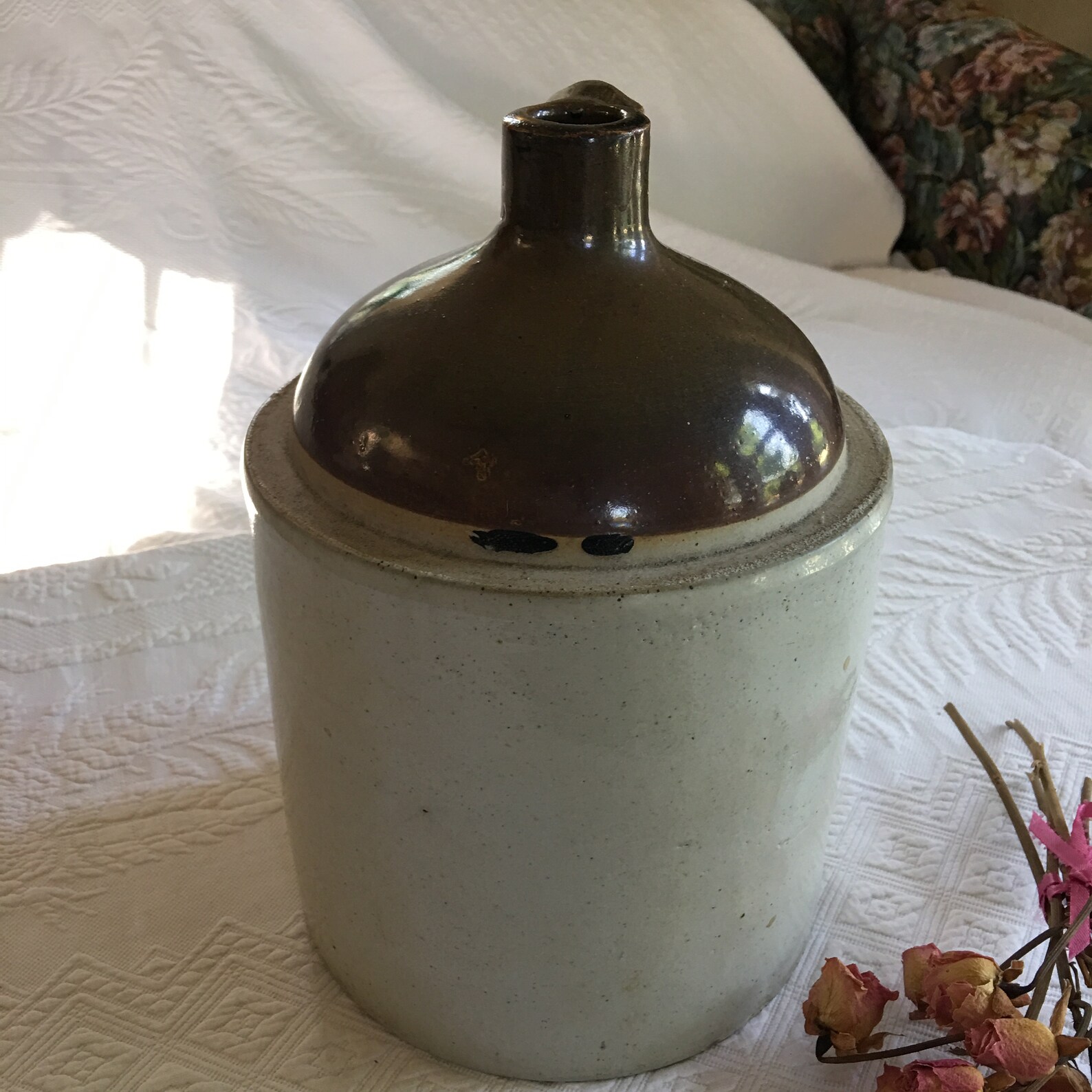 Antique Brown Jug With Handle. Brown and Tan Whiskey Pottery Etsy