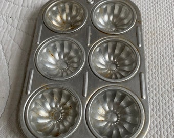 Vintage Mini Muffin Tin. Silver Tin Toy Kitchen Muffin Tin. Hole on End to Hang on Kitchen Wall. Charming for Kitchen Display or Girls Play.