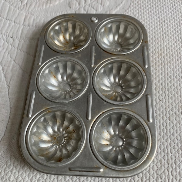 Vintage Mini Muffin Tin. Silver Tin Toy Kitchen Muffin Tin. Hole on End to Hang on Kitchen Wall. Charming for Kitchen Display or Girls Play.