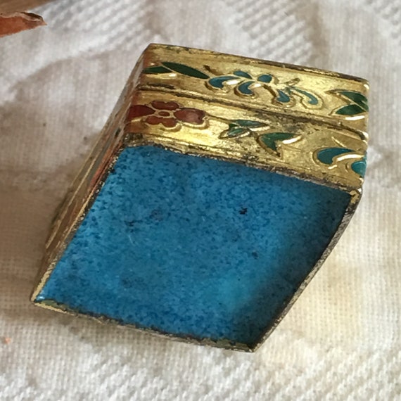 Vintage Cloisonne Diamond Pill Box with Birds and… - image 3