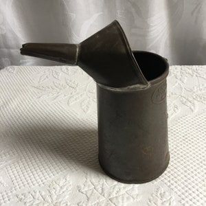 Antique 1 Qu Liquid N.Y.City Oil Can. Appro 103 M3 Can. Can with Attached Pouring Funnel. Great for Use or Display.