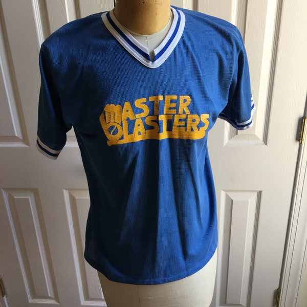 Vintage Sports Shirt. Choose Striped Shirt or Blue Shirt with Numbers 22. Striped is XL Imprinted Sportswear, Blue L Master Blasters.