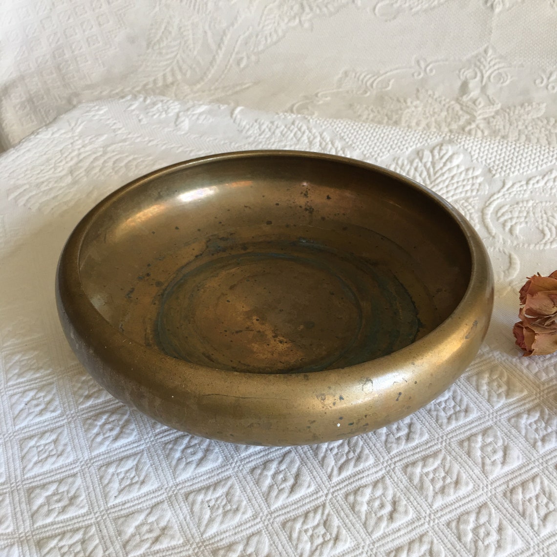Vintage Brass Low Footed Etched Bowl. Three Feet Molded on Etsy