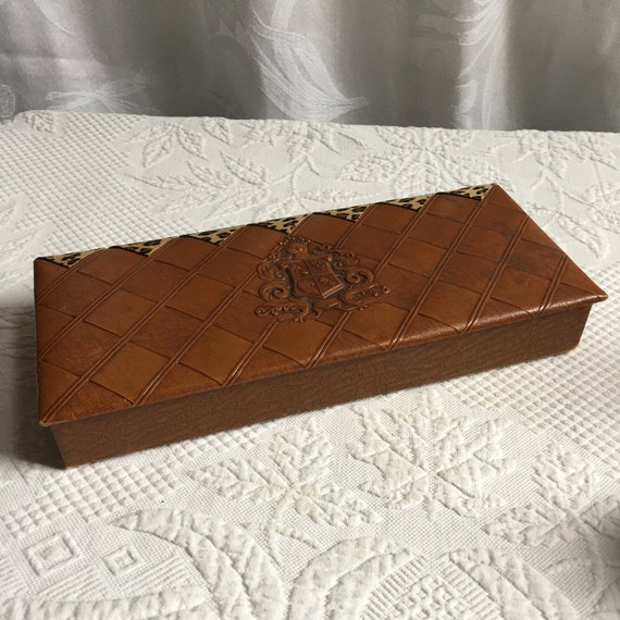 Vintage Faux Leather Embossed Mans Dresser Box. Leopard Ultra Suede  Repaired the Torn Self Hinged Lid. Shield and Knight Design in Center. -  Etsy