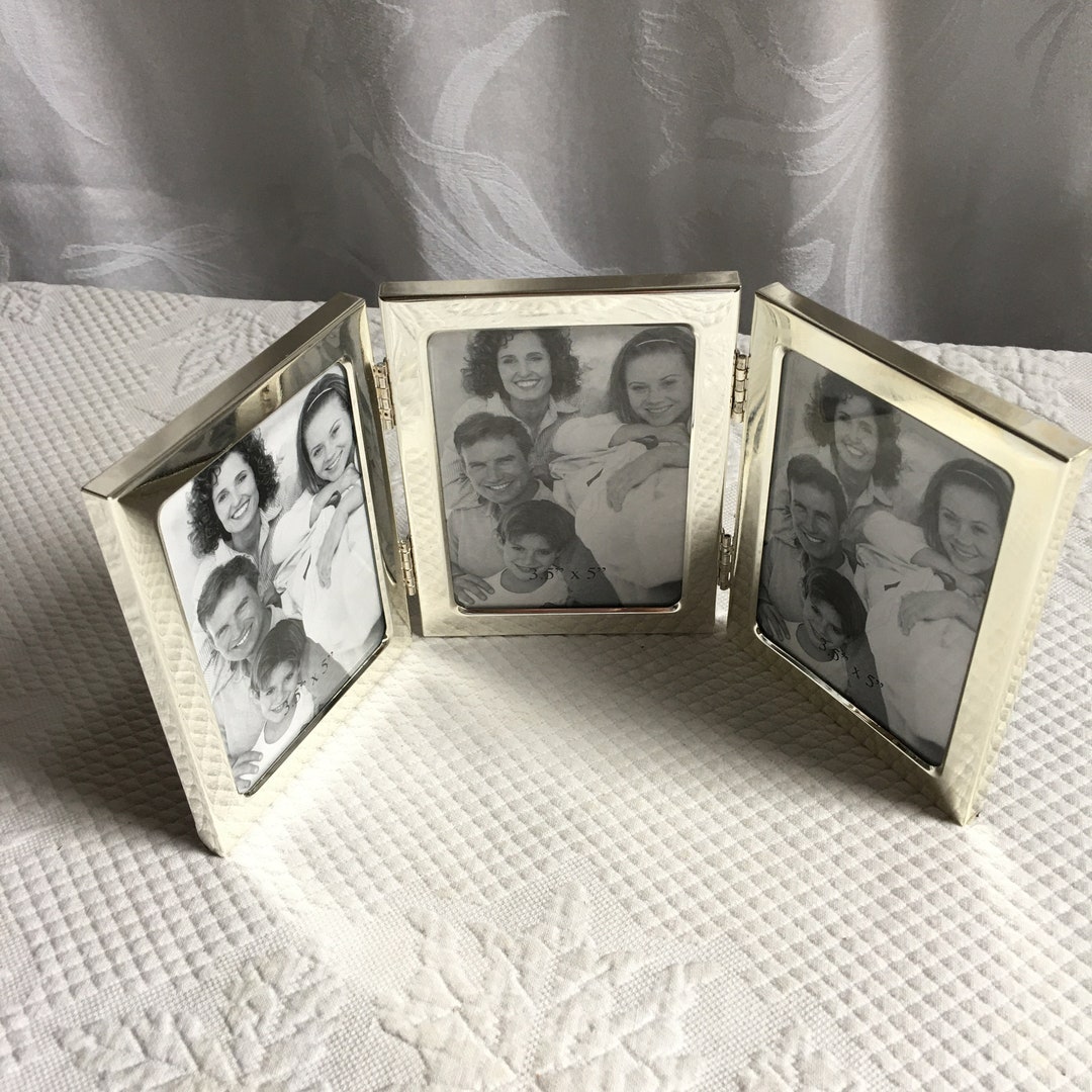 Silver Plate Three Fold Picture Frame. Black Flocked Backing. Etsy