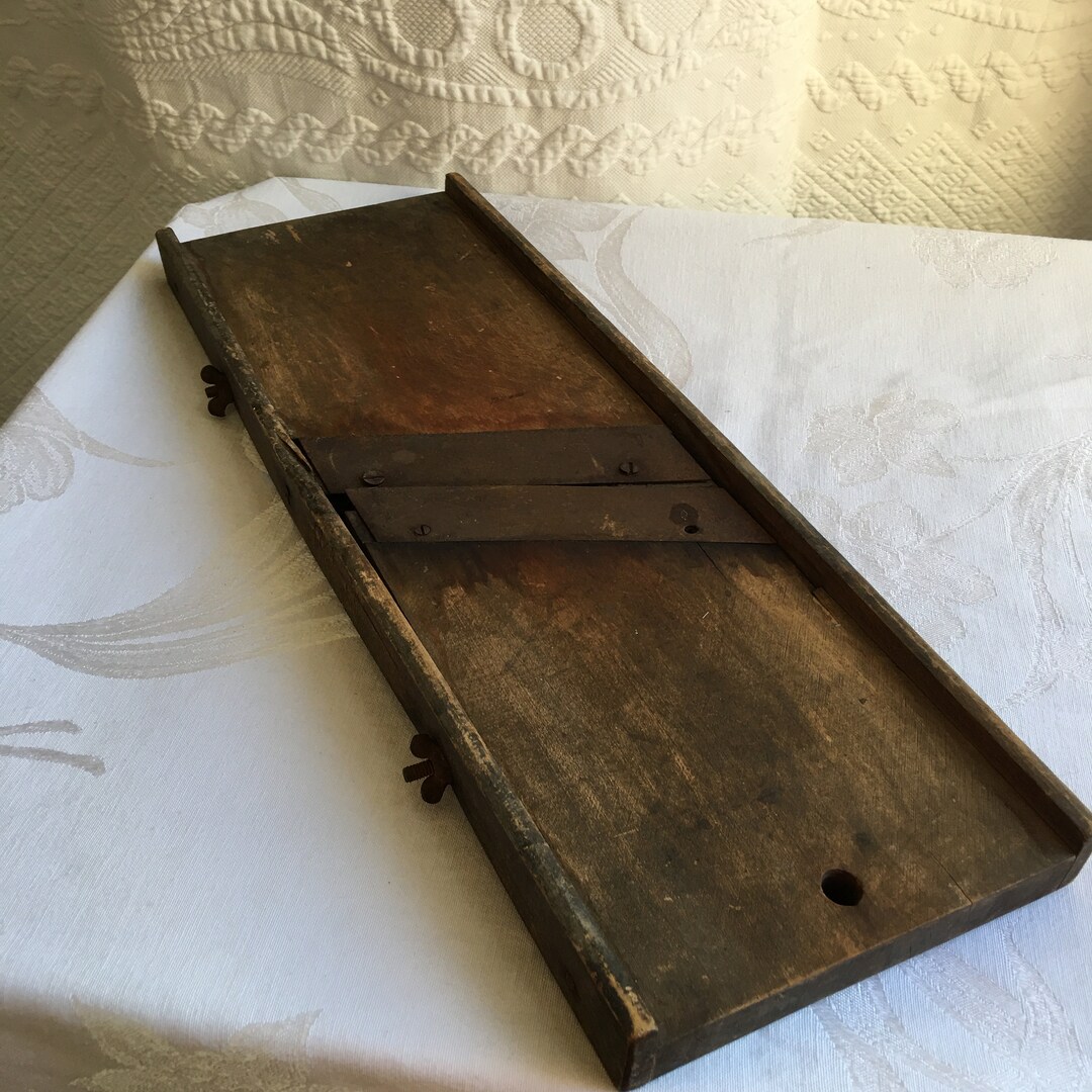 Antique Sauerkraut Cabbage Slaw Maker Slicer. Wood and Metal Blades. Hole to Hang. Very Old