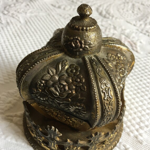 【経年USED】花鳥透彫細工　小物入れ　BOX シルバー　メッキ　タイ Vintage Taj Jewelry Box From Taj Importing Co., San