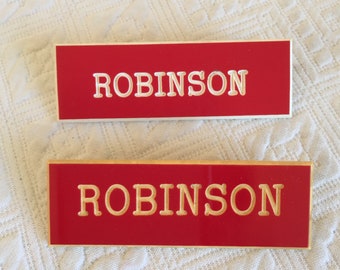 Vintage 2 Red Robinson Name Plate Pins. Marine Corps Name Plates With Two Pins on Back. Robinson Name Plate.