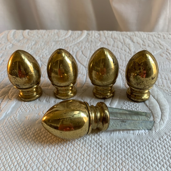 Vintage 5 Gold Finial Ends. Made in Germany. Brass Finials to Repurpose for Crafting or Whatever. Use to Make Tassels, Etc.