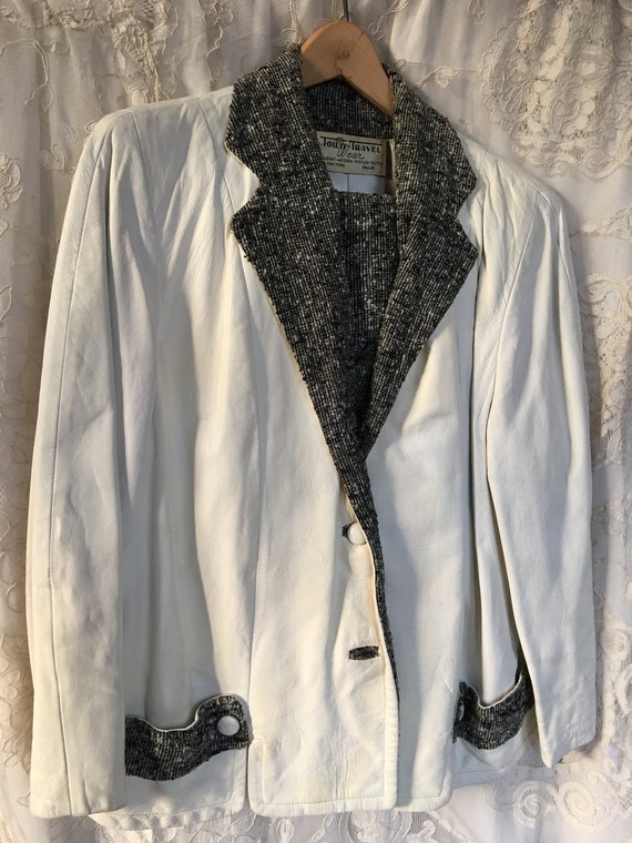 Vintage 1950s Town-Travel Wear White Leather Jack… - image 1