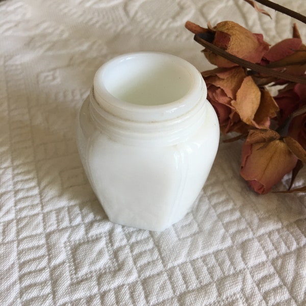 Victorian Milk Glass Woodbury Cold Cream Jar. Thick Milk Glass Bottle. Great to Add to a Collection.