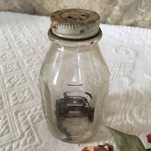 Vintage Baby All Baby Bottle With Holes in Lid as Shaker. Glass Natural Nurser Baby Bottle. Duraglas. Clear Glass Baby Bottle.