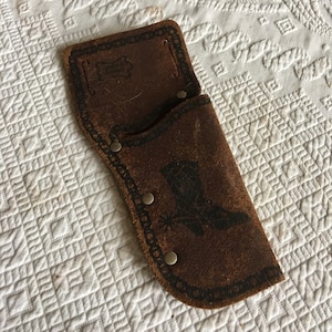 Vintage Leather Hobnail Studs Holster for Western Wear. Genuine Leather Printed Designs on Leather Holster. Insert Belt to Wear.