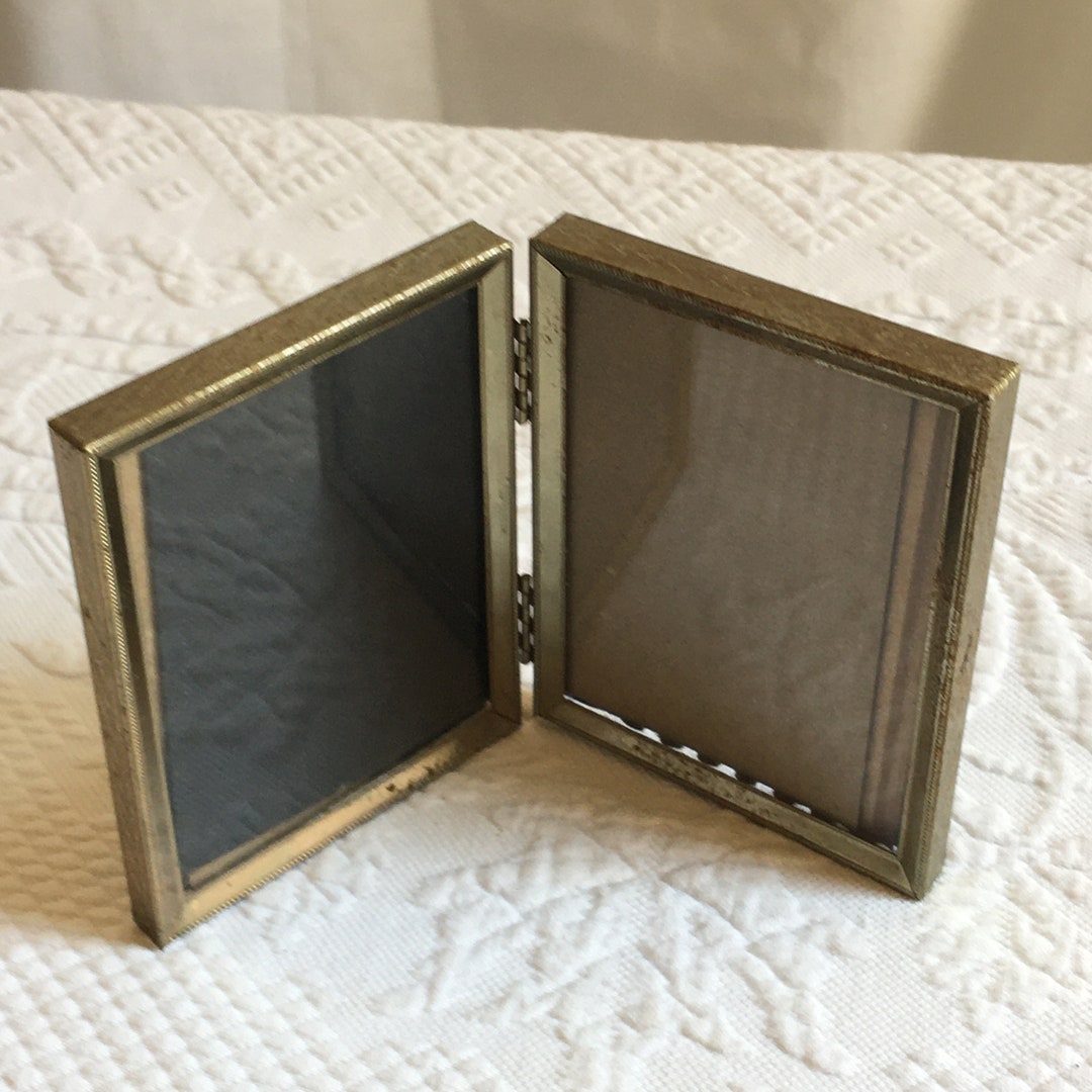 Vintage Double Folding Brass Frame. Decorative Metal Edges on All Sides ...