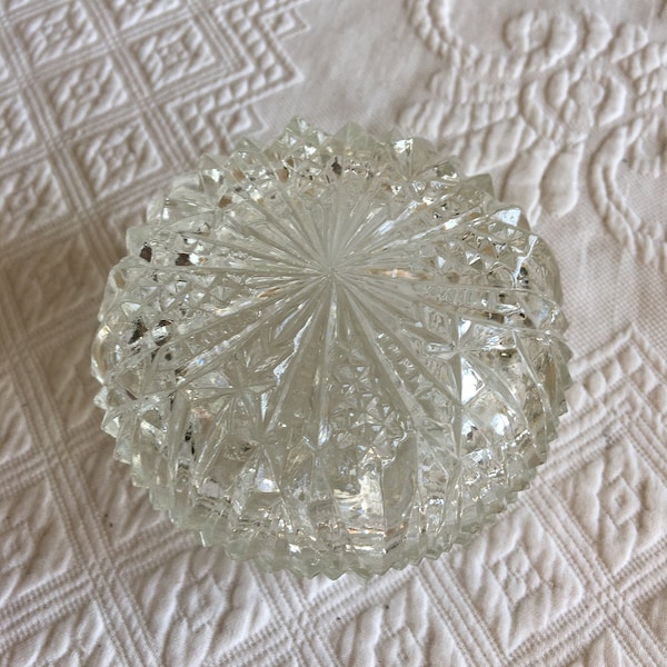 Vintage Glass Dresser Jar. Textured Glass with Intricate Designs All Over. Lovely Textured Designs on Top and Bottom.