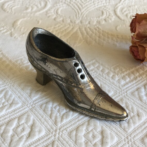 Victorian Small Metal Shoe to Hold Trinkets. Open Holes for Buttons. Run a  Ribbon Through. Charming Little Decorative Shoe. 