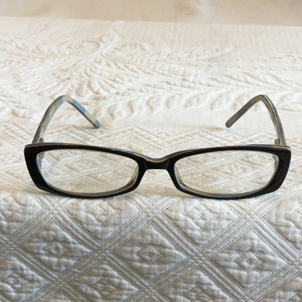 Vintage Guess Square Oval Glasses Brown Front and Blue and Beige Edges and Back.