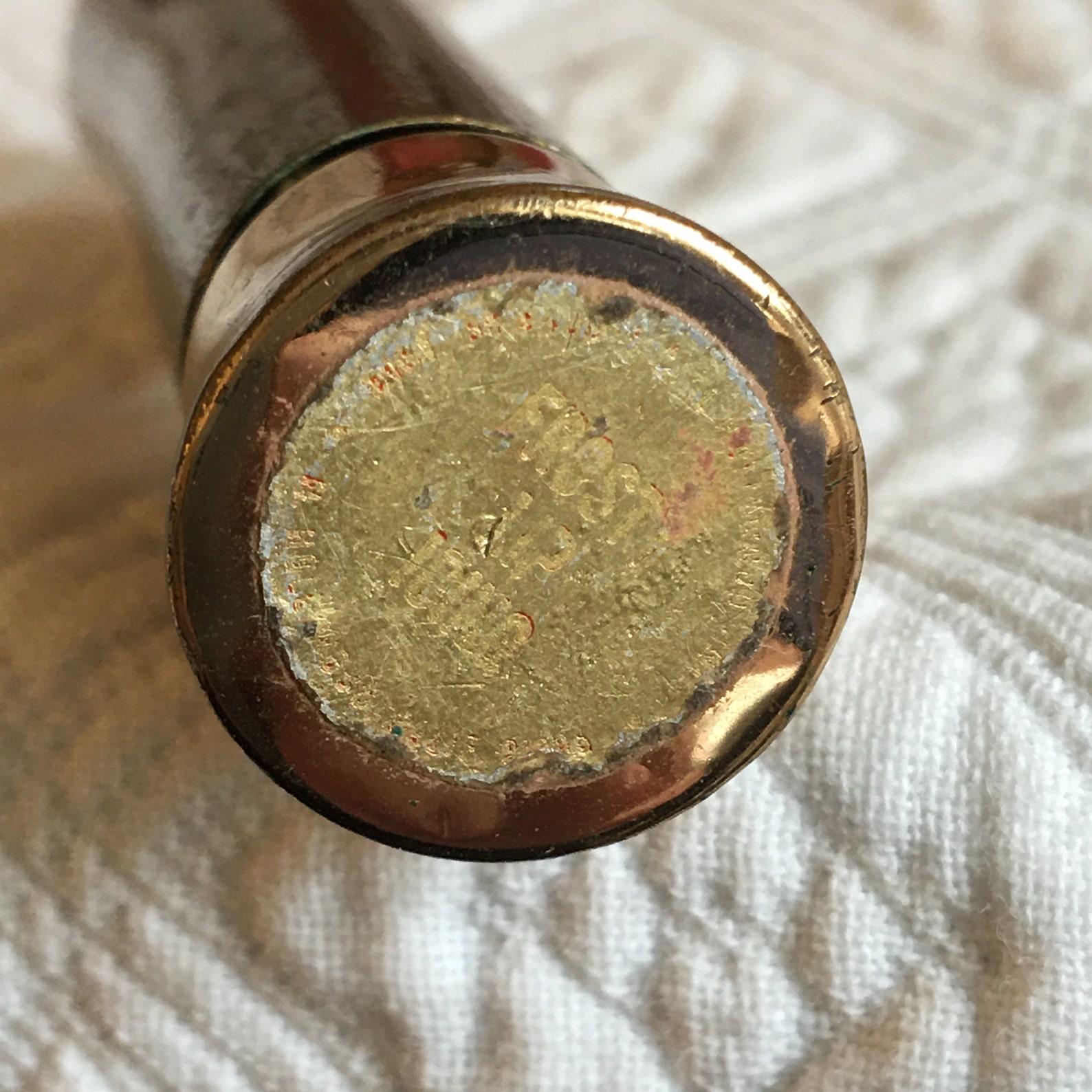 Vintage Old Brass Lipstick Tube. On the End is an Etched Crown Etsy