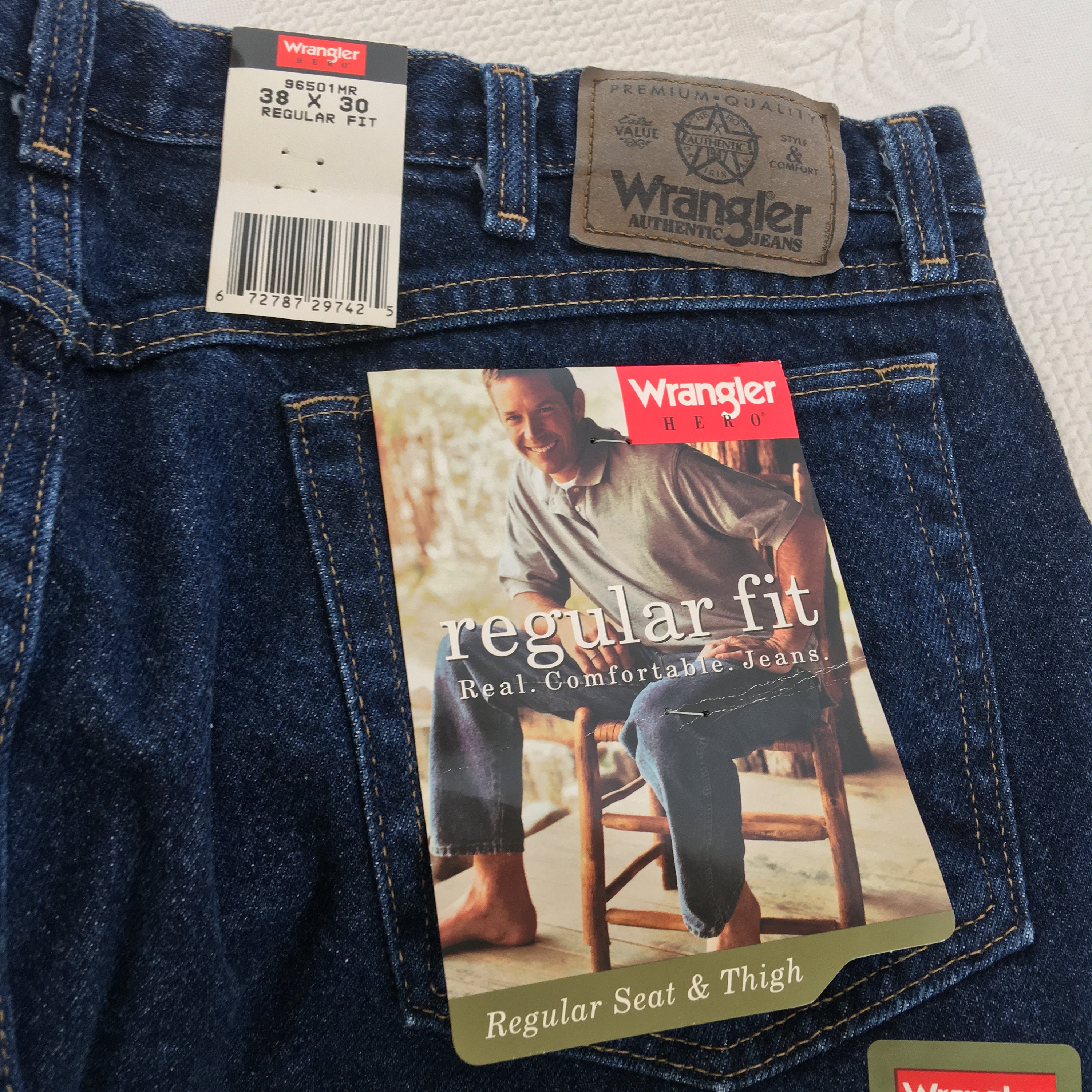 Wrangler Mens Regular Fit Flex Jeans Light Wash Size 34/L34