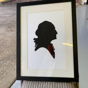 Vintage Silhouette Picture in Black and White of George Washington. Matted and in a Black Frame. You Can Almost See His Facial Features.