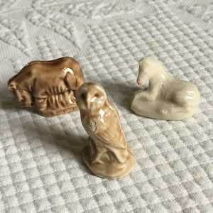 Vintage 3 Wade Wild Animal Figurines. Porcelain Miniature English Figurines. 1980s. Rhino, Zebra and Choice of Buffalo, Owl or Lion.