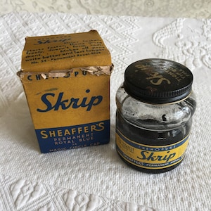 Vintage Royal Blue Ink and Washable Blue Sheaffer&#39;s Skrip Ink. 4 Ounce Bottle Ink for Fountain Pen. Chem-o-pure Ink.