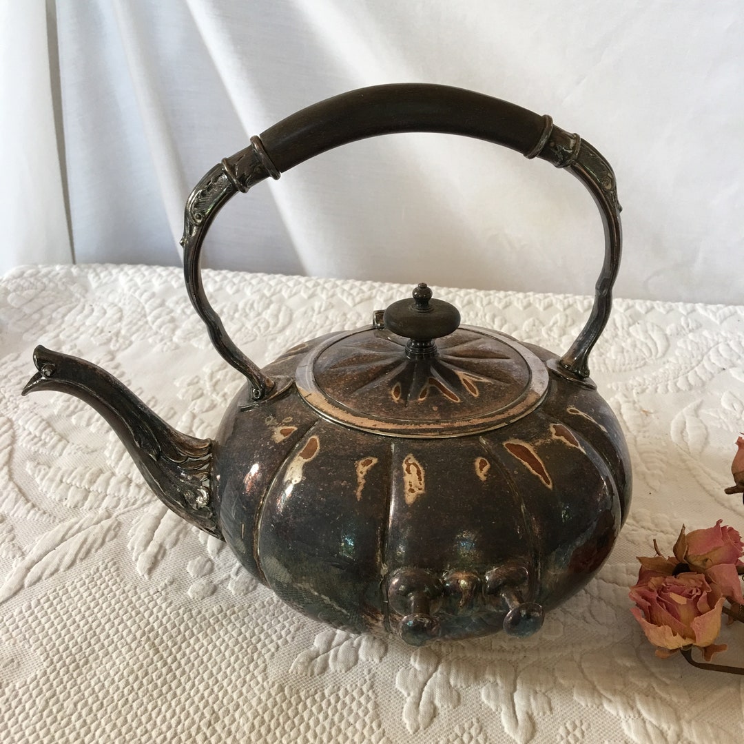 Vintage Silver Plate Teapot With Top Stationary Handle and Hinged Lid