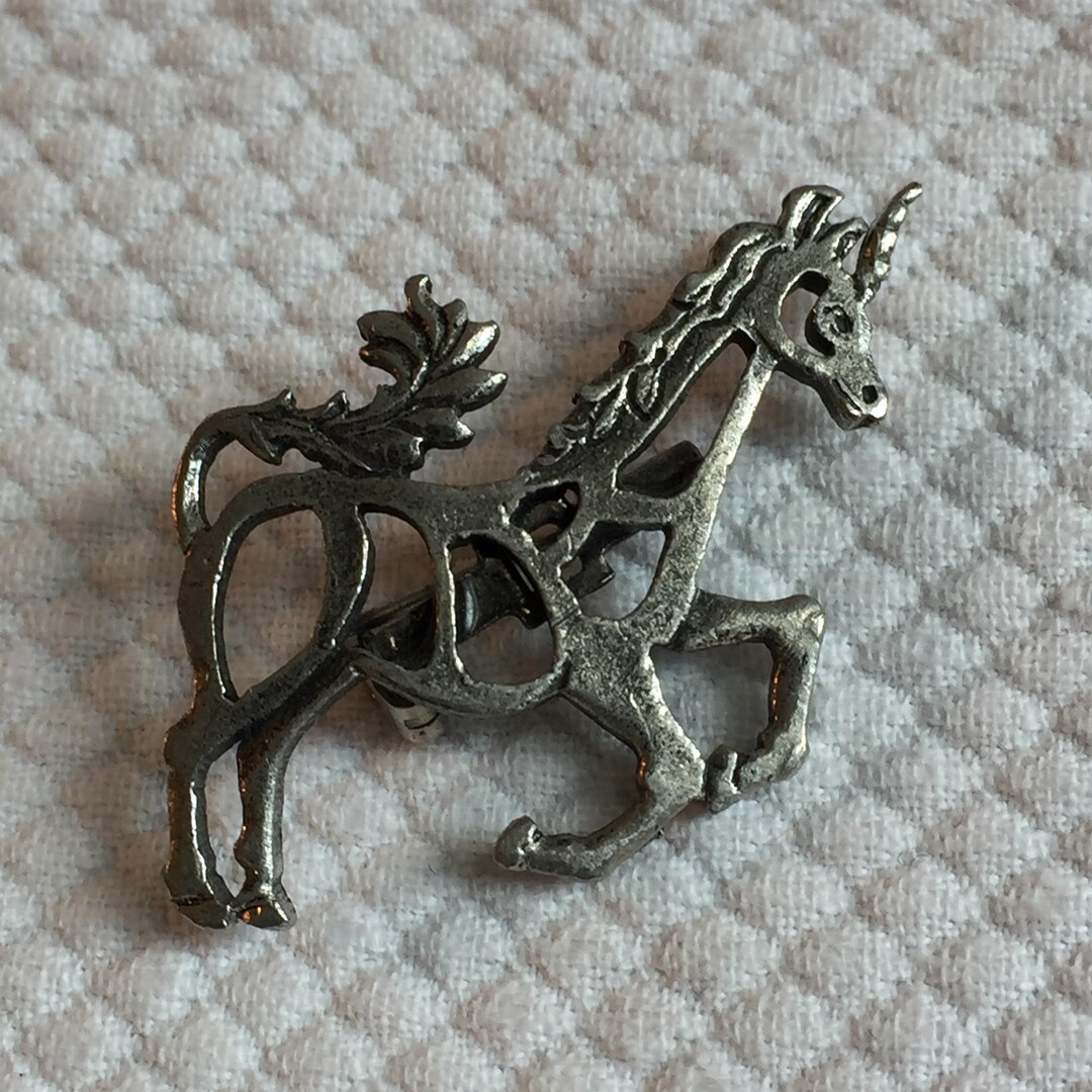 Vintage 1979 Metzke Pewter Openwork Unicorn Pin Brooch. Charming ...