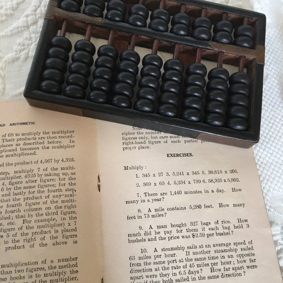Vintage Chinese Wooden Bead Arithmetic Abacus W Instruction