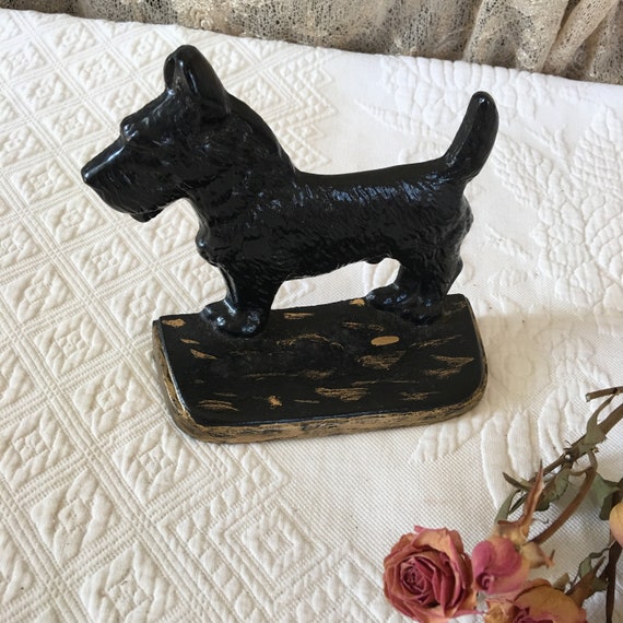 Vintage Cast Iron Scottie Dog Door Stop 8217 Number On Back Etsy