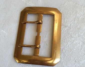 Vintage Two Prong Brass Octagonal Buckle. Gold Tone Brass Buckle with Clear Anchor Marking. May be Military Buckle. For 48mm or 1 7/8" Belt.