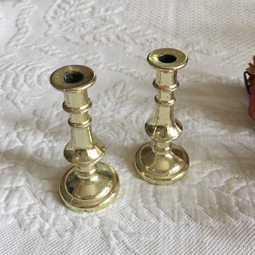 Vintage Miniature Candlesticks in Composite Painted Gold. Gold Brass