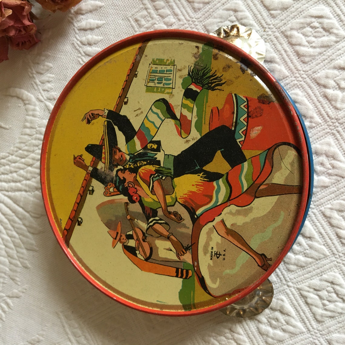 Vintage Tambourine Noise Maker. Spanish Couple Dancing With Etsy